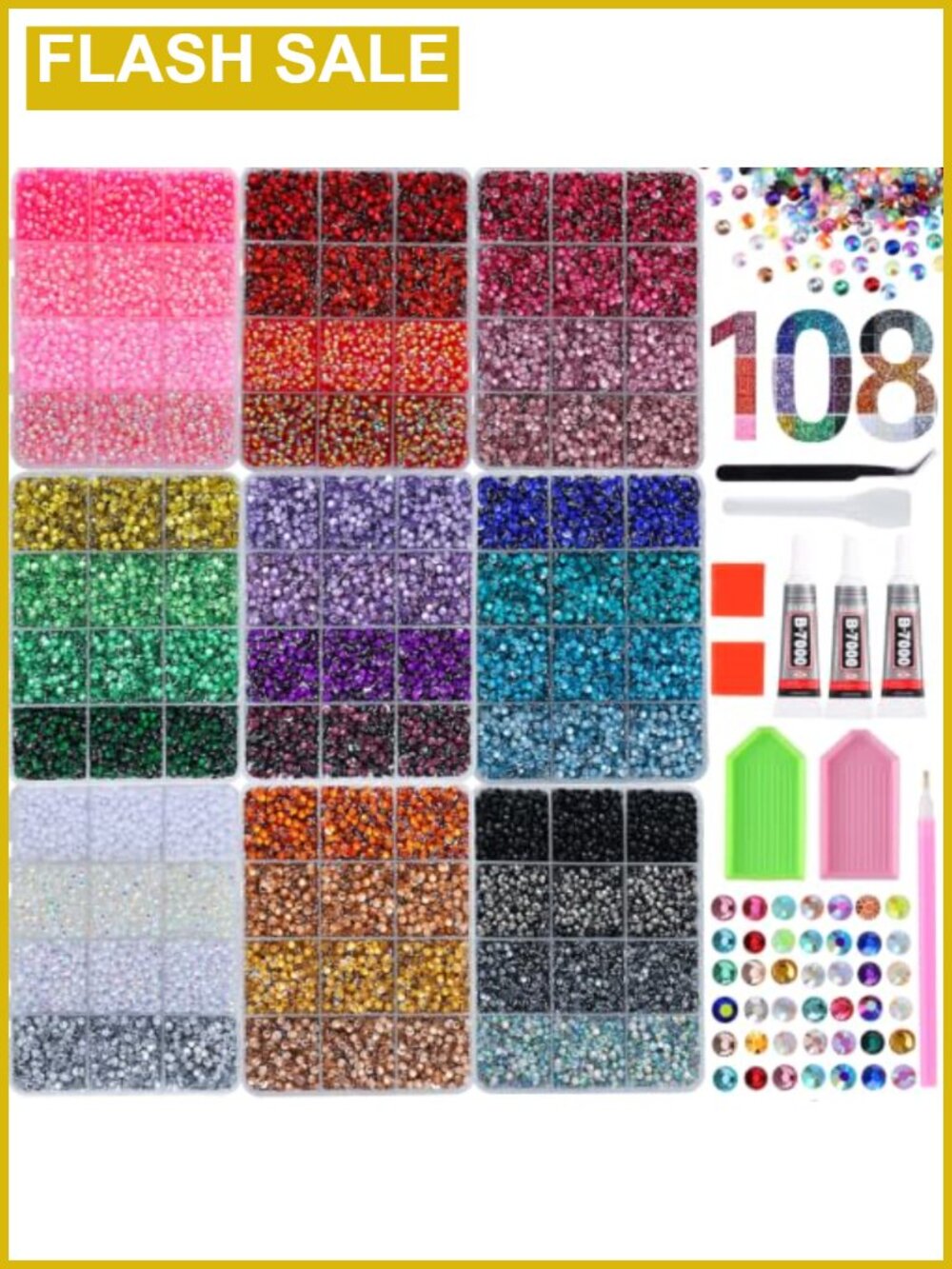 81000PCS 3mm Resin Rhinestones Flatback Gems with Tools for Nail Art DIY Crafts